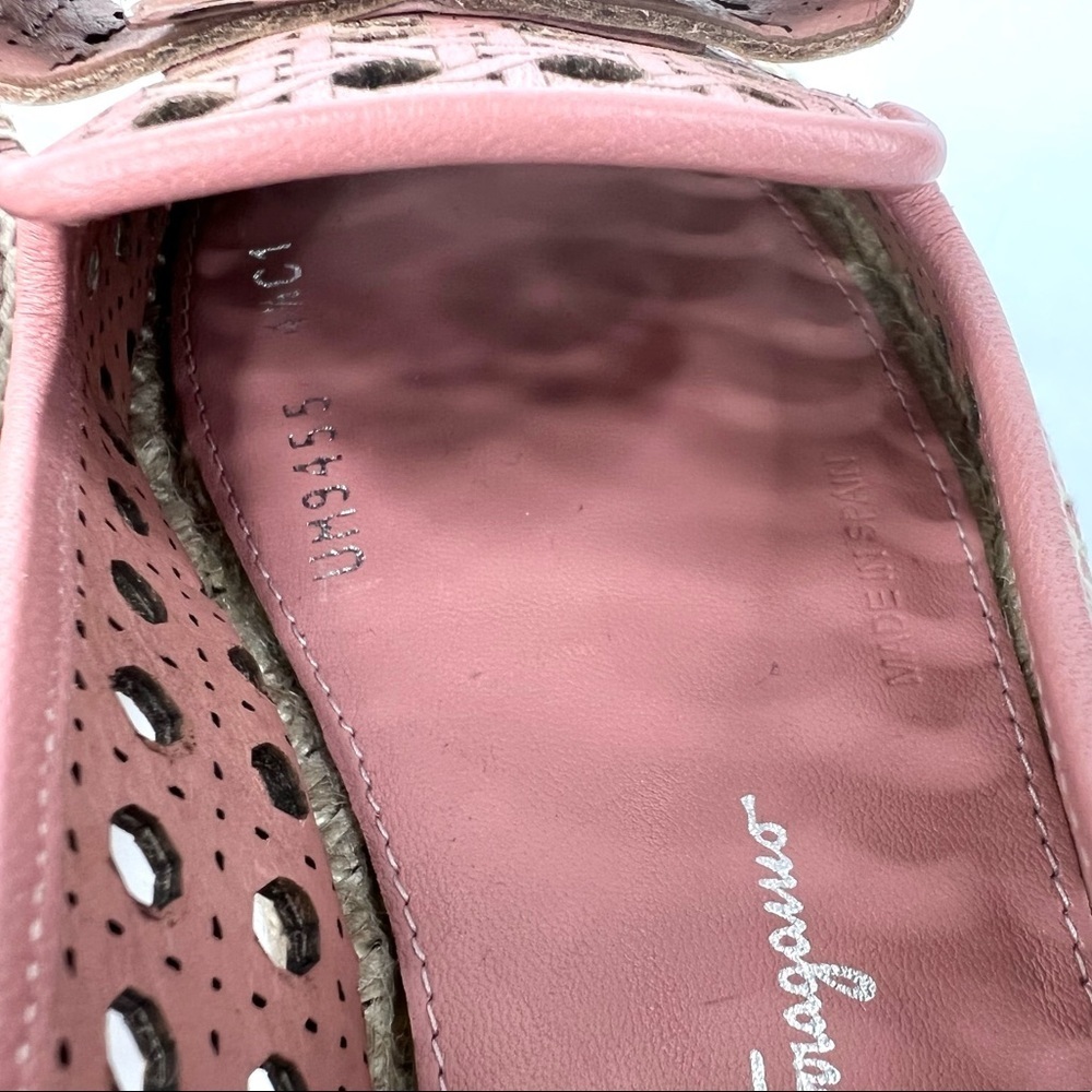 SALVATORE FERRAGAMO Sannio Bow Laser Cut Leather Flat Espadrilles Size 4.5 - Picture 8 of 11